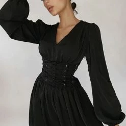 Jessica Bara Chantelle Lantern Sleeve Mini Pleated Dress Dresses