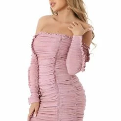 Jessica Bara Clementine Ruched Long Sleeve Mini Dress