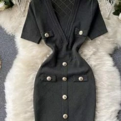 Jessica Bara Lizzie Gold Button Short Sleeve Knit Dress