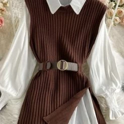 Long Sleeves Jessica Bara Maxine Two Piece Vest & Blouse Set