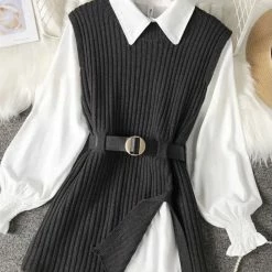 Long Sleeves Jessica Bara Maxine Two Piece Vest & Blouse Set