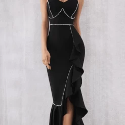 Jessica Bara Lolita High Slit Ruffled Dress