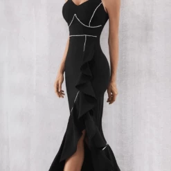 Jessica Bara Lolita High Slit Ruffled Dress