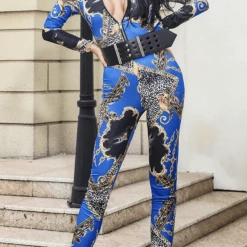 Jessica Bara Kaela Printed Long Sleeve Jumpsuit Jumpsuits