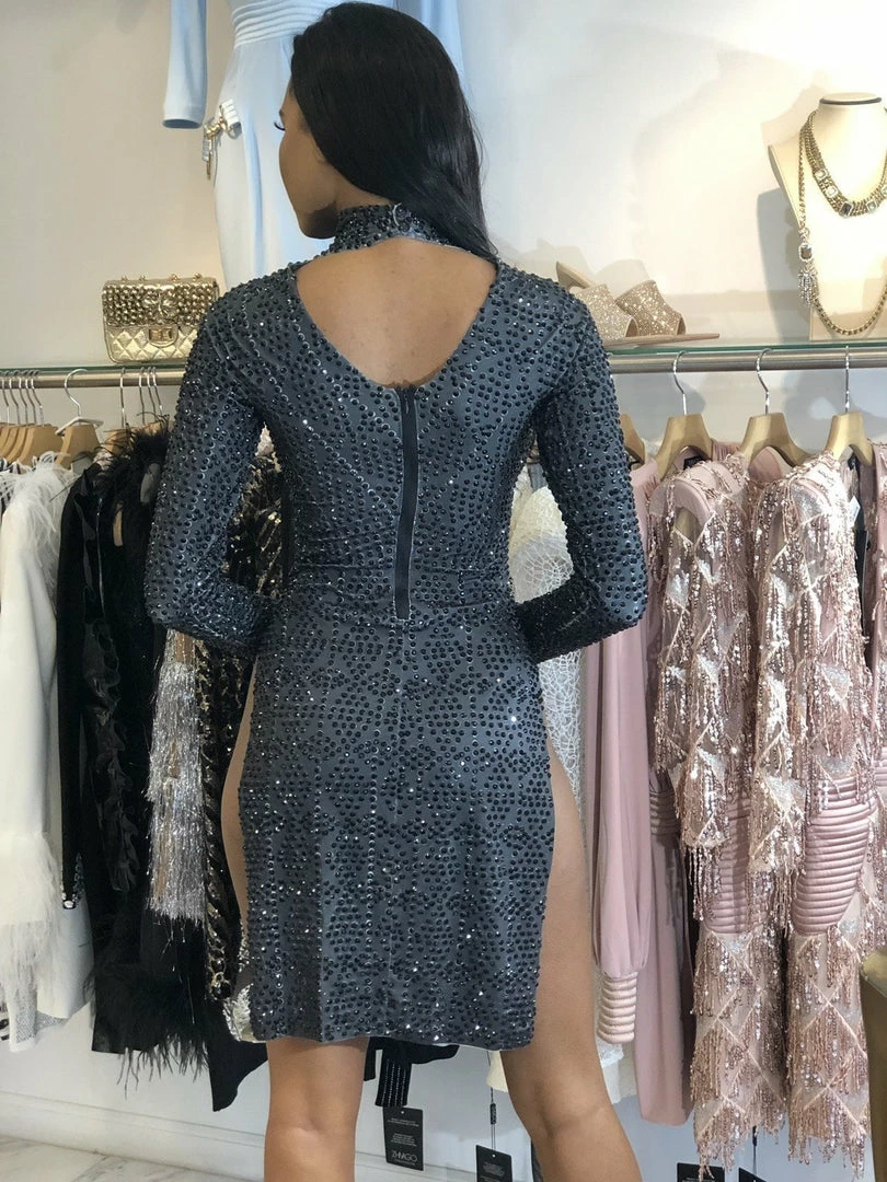 Jessica Bara Carolyn High Slit Long Sleeve Dress Influencer Style