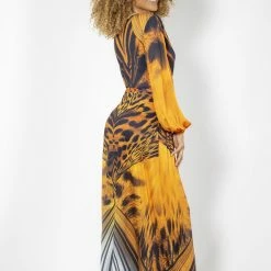 Baccio Couture Summer Lovin' Baccio Mimi Long Sleeve Cheetah Maxi Dress