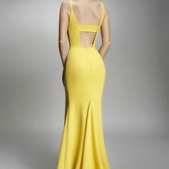 Nicole Bakti Deep V High Slit Long Dress