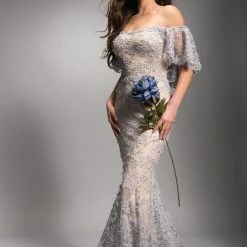 Nicole Bakti Off Shoulder Lace Mermaid Long Dress