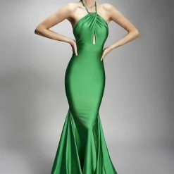 Nicole Bakti Criss Cross Halter Long Dress Dresses