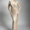 Nicole Bakti V-Neck Front Knot Sequin Embellished Long Dress