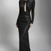 Nicole Bakti Long Sleeve Open Back Train Long Dress The Event Shop