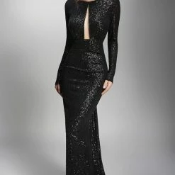 Nicole Bakti Long Sleeve Open Back Train Long Dress The Event Shop