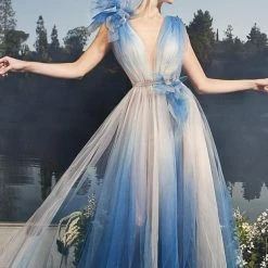 Dresses Nicole Bakti Plunging Ombre Evening Gown