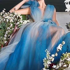 Dresses Nicole Bakti Plunging Ombre Evening Gown