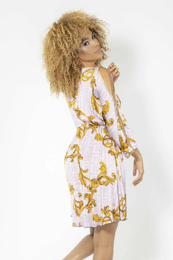 Baccio Couture Baccio Silk Long Sleeve Chain Print Mini Dress Summer Lovin'