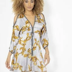 Baccio Couture Baccio Silk Long Sleeve Chain Print Mini Dress Summer Lovin'