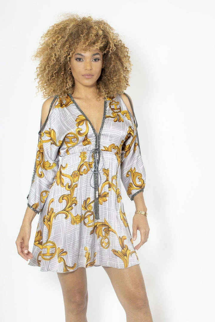 Baccio Couture Baccio Silk Long Sleeve Chain Print Mini Dress Summer Lovin'