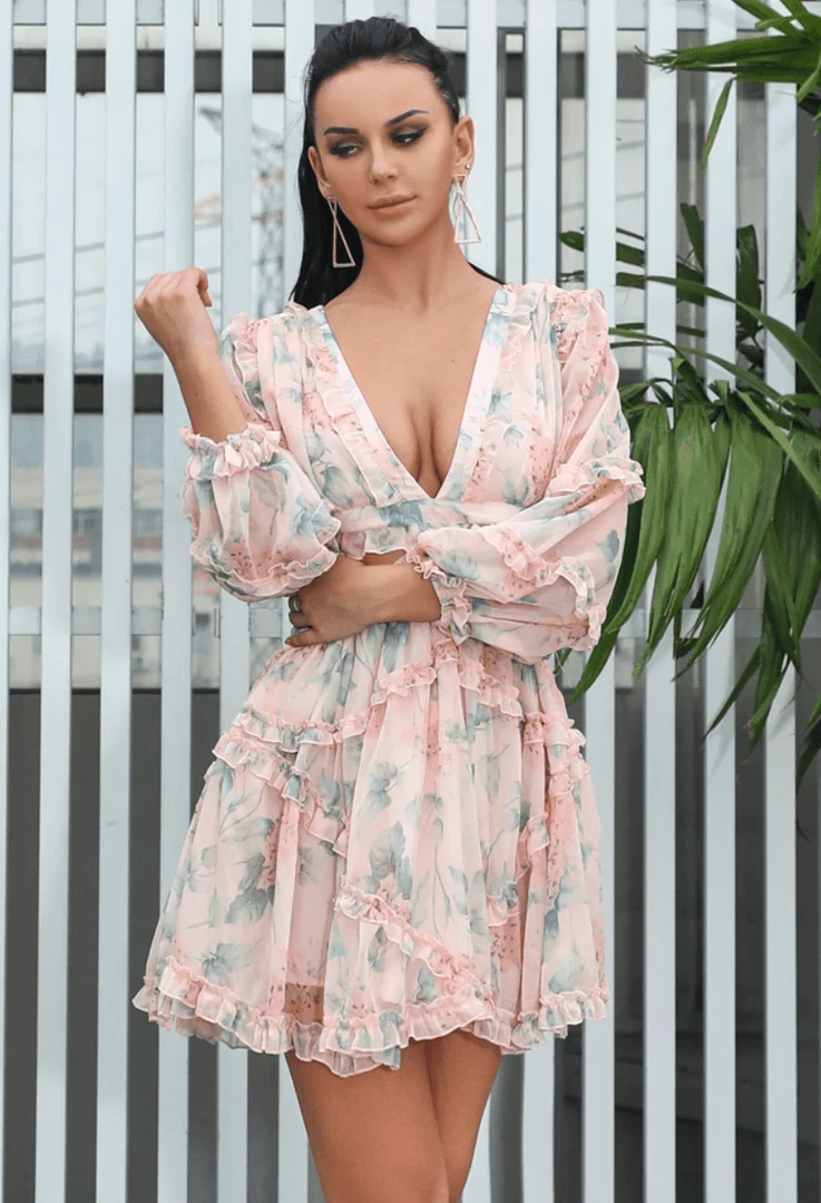 Jessica Bara Dawn Long Sleeve Print Mini Dress