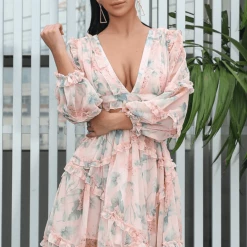 Jessica Bara Dawn Long Sleeve Print Mini Dress