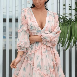 Jessica Bara Dawn Long Sleeve Print Mini Dress