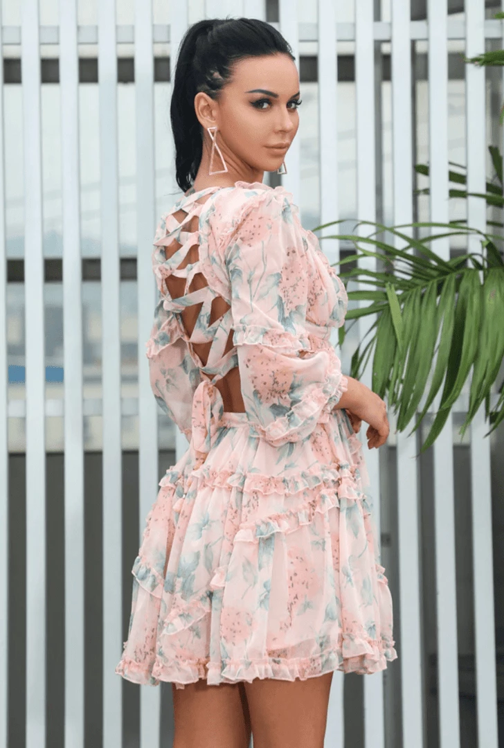 Jessica Bara Dawn Long Sleeve Print Mini Dress