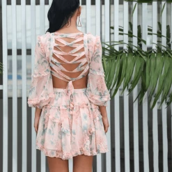 Jessica Bara Dawn Long Sleeve Print Mini Dress