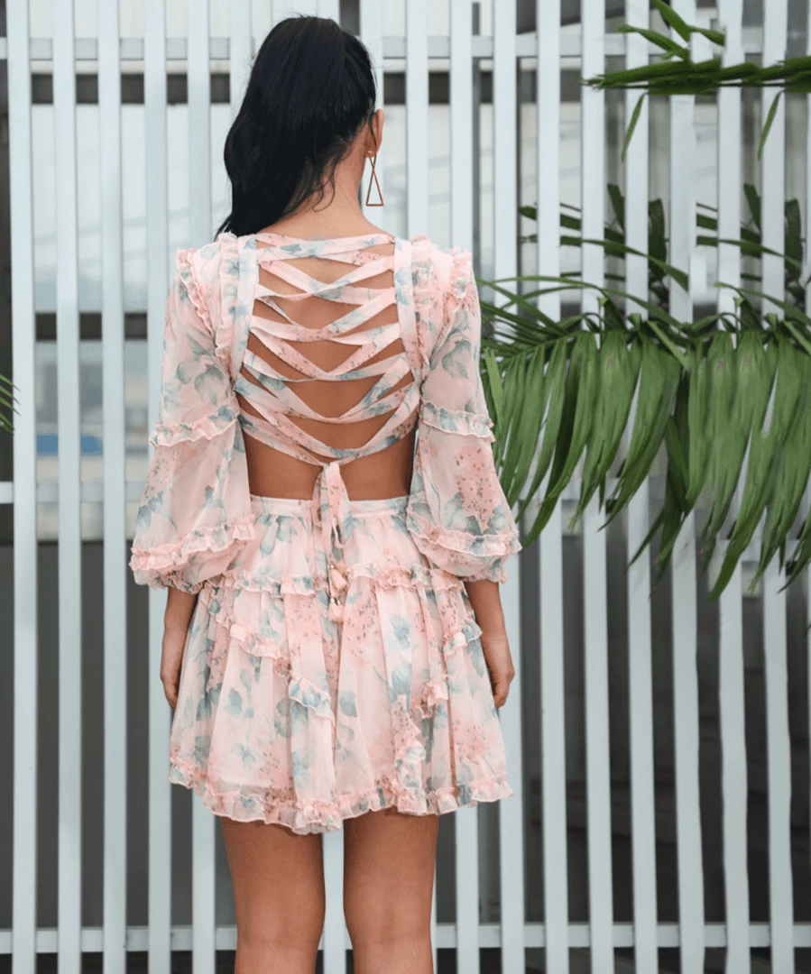 Jessica Bara Dawn Long Sleeve Print Mini Dress