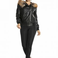 Luigi Long Sleeve Fur Hooded Leather Jacket Outerwear