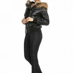Luigi Long Sleeve Fur Hooded Leather Jacket Outerwear