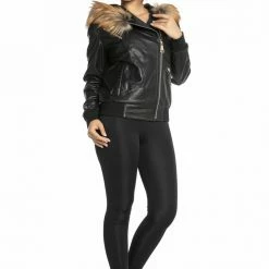 Luigi Long Sleeve Fur Hooded Leather Jacket Outerwear