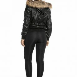 Luigi Long Sleeve Fur Hooded Leather Jacket Outerwear