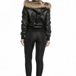 Luigi Long Sleeve Fur Hooded Leather Jacket Outerwear