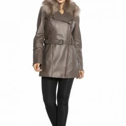 Reve Doll Essentials Luigi Long Sleeve Fur Collar Belted Leather Jacket