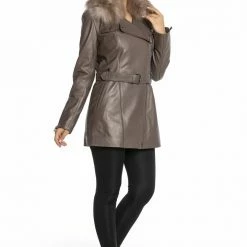 Reve Doll Essentials Luigi Long Sleeve Fur Collar Belted Leather Jacket