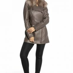 Reve Doll Essentials Luigi Long Sleeve Fur Collar Belted Leather Jacket