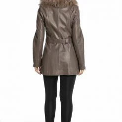 Reve Doll Essentials Luigi Long Sleeve Fur Collar Belted Leather Jacket
