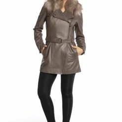 Reve Doll Essentials Luigi Long Sleeve Fur Collar Belted Leather Jacket