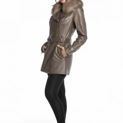 Reve Doll Essentials Luigi Long Sleeve Fur Collar Belted Leather Jacket