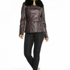 Luigi Long Sleeve Fur Collar Leather Belted Jacket