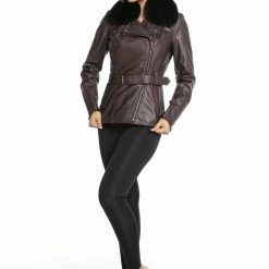 Luigi Long Sleeve Fur Collar Leather Belted Jacket