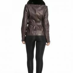 Luigi Long Sleeve Fur Collar Leather Belted Jacket