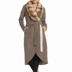 Luigi Long Sleeve Fur Collar Belted Coat