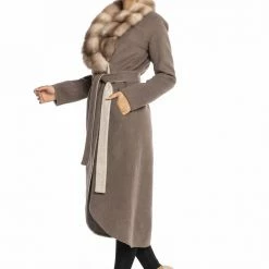 Luigi Long Sleeve Fur Collar Belted Coat