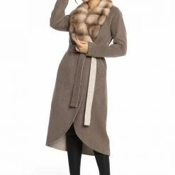 Luigi Long Sleeve Fur Collar Belted Coat