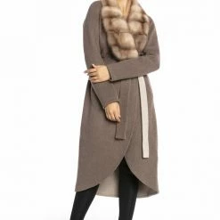 Luigi Long Sleeve Fur Collar Belted Coat