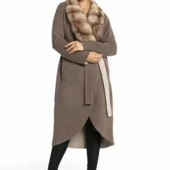 Luigi Long Sleeve Fur Collar Belted Coat