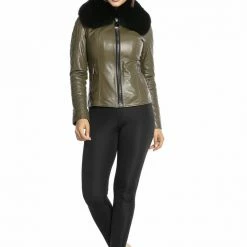 Luigi Long Sleeve Fur Collar Leather Jacket Reve Doll Essentials
