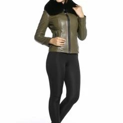 Luigi Long Sleeve Fur Collar Leather Jacket Reve Doll Essentials