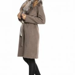 Luigi Long Sleeve Fur Collar Belted Coat