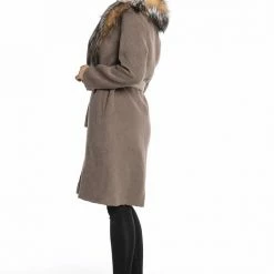 Luigi Long Sleeve Fur Collar Belted Coat